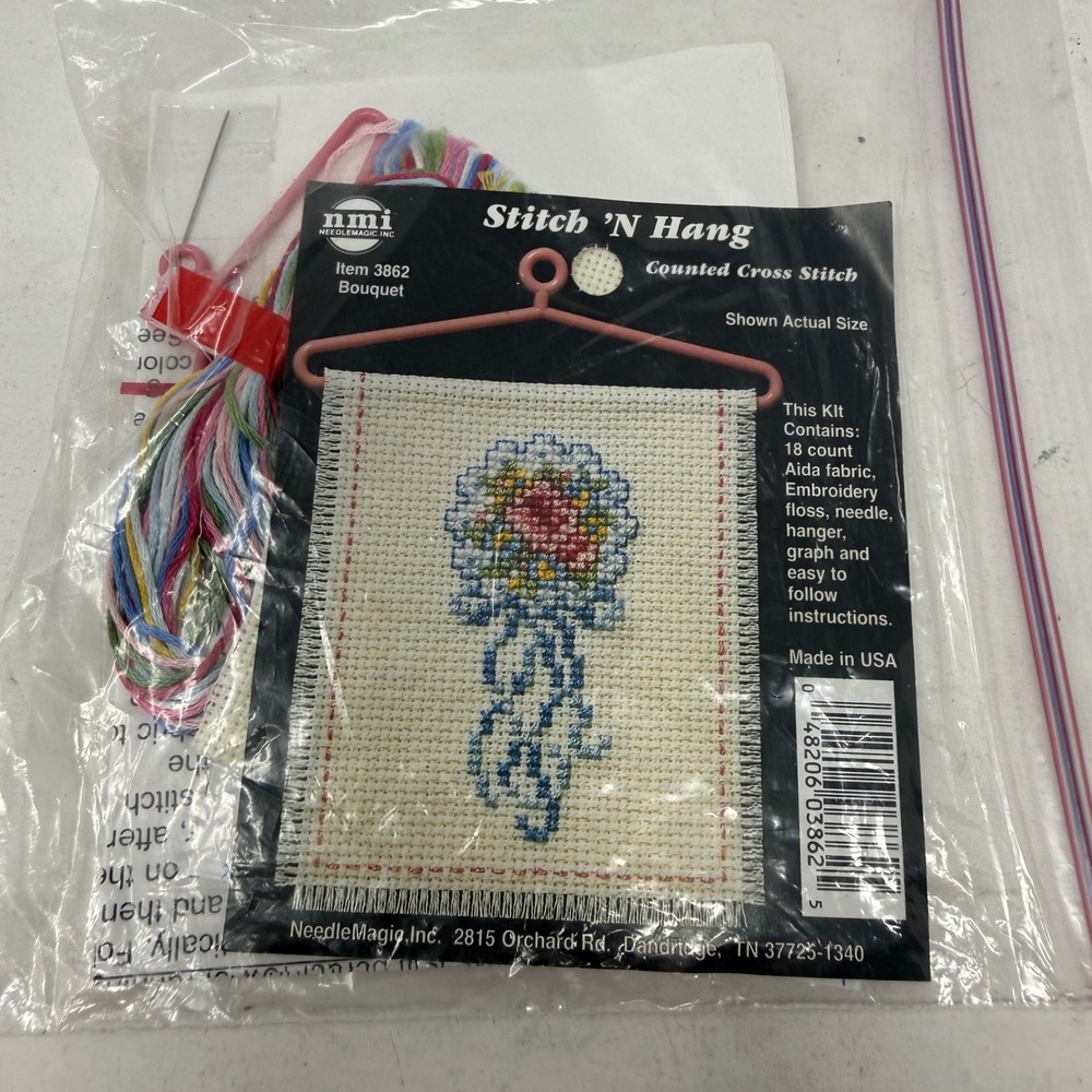 NeedleMagic Stitch N Hang Counted Cross Stitch Kit 3862 Bouquet Floral Made USA